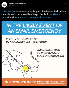 Sendio Email Emergency Ransomware Tweet